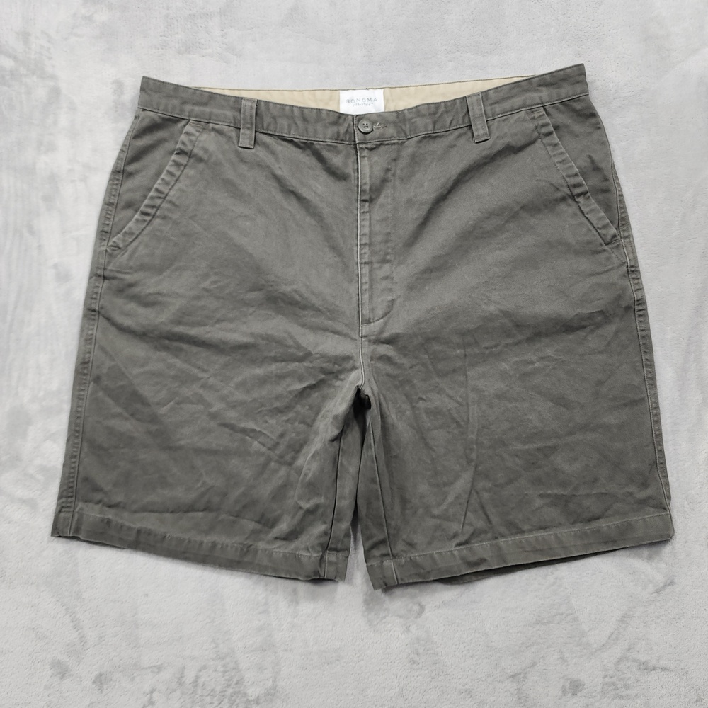 Sonoma Shorts Mens 40 Gray Chino Cotton Flat Front Preppy Casual Summer Bermuda